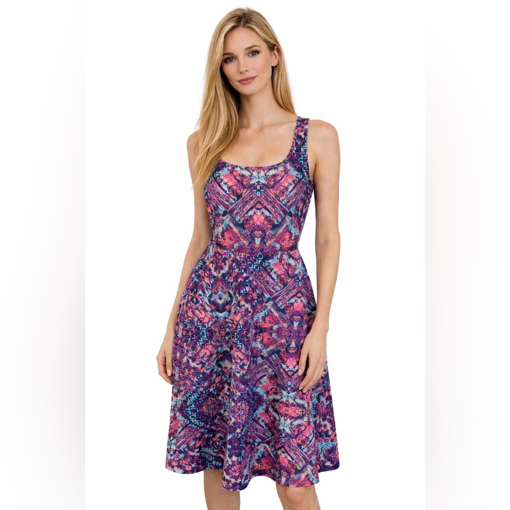 Torrid Scuba Knit Skater Dress with Geometric Print Torrid Size 1 Colorful